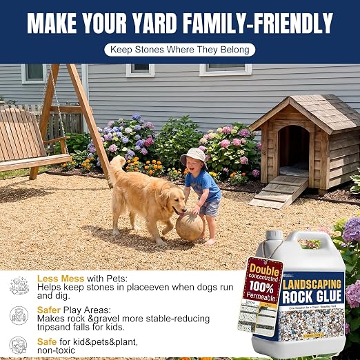 Teexpert Double Concentrated Rock Glue: 1 Gallon Stone Glue for Landscaping Fast-Dry Gravel Binder Long-Lasting Adhesive for Pea Rocks Stabilizer for Landscape Outdoor Yards Garden Patio