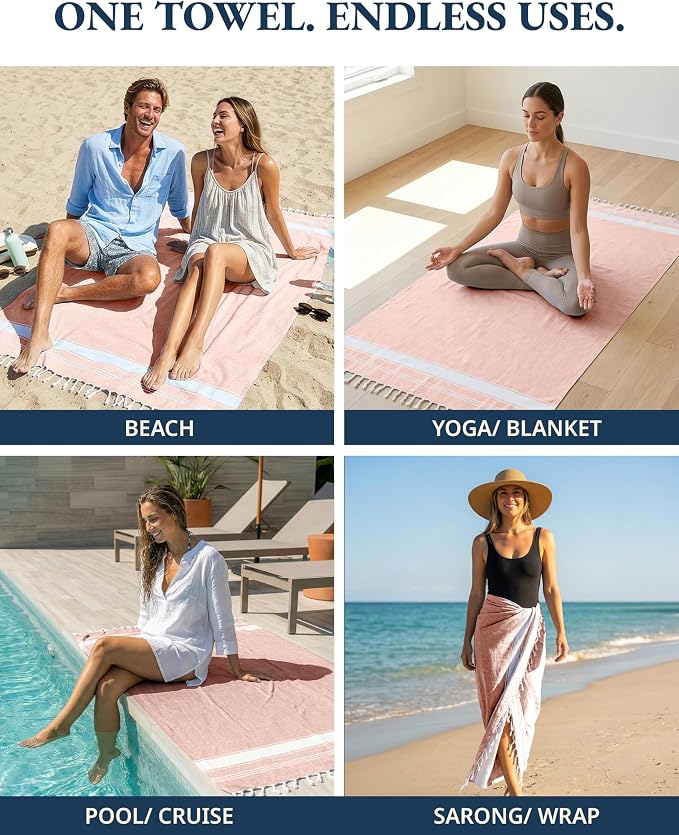 LANE LINEN Beach Towels 4 Pack, Beach Towels Oversized, Soft - Quartz Pink | Pre-Washed Extra Large Beach Towel - Quick Dry, 39"x71", Vacation Essential - Machine Washable, Travel & Camping, Great Gift