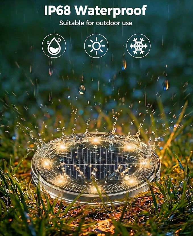 LOTMOS 20 Pack Solar Ground Lights, Solar Lights Outdoor Waterproof IP68 | 8 LED Flat Solar Disc Light, Puck Lights Solar Powered for Garden Yard Driveway Walkway Landscape Lawn Path Patio, Warm White