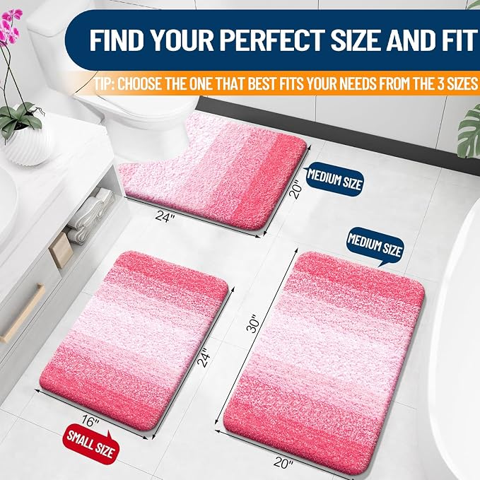 OLANLY Small Bathroom Rugs Mat 24x16, Extra Soft Absorbent Microfiber Bath Rugs, Rubber Backing, Quick Dry, Machine Washable Bath Mats for Bathroom Floor, Tub and Shower, Home Decor Accessories, Pink