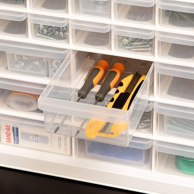 IRIS USA 44-Drawer Small Parts Organizer, Made in USA, Storage Drawers for Beads, Crafts, Building Bricks, Screws, Nuts, Bolts, Electronics, Hardware, Stackable Garage Storage Cabinet, White