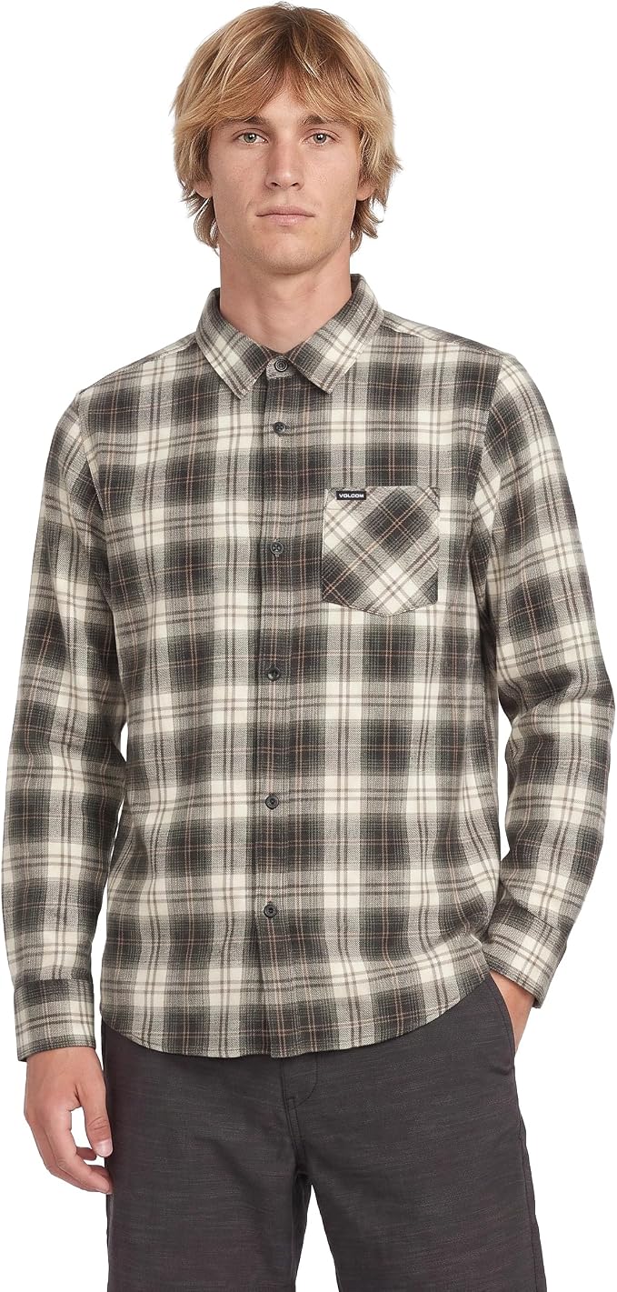 Volcom Men's Long Sleeve Flannel Shirt – Ultra-Soft Brushed Cotton Plaid Button Down