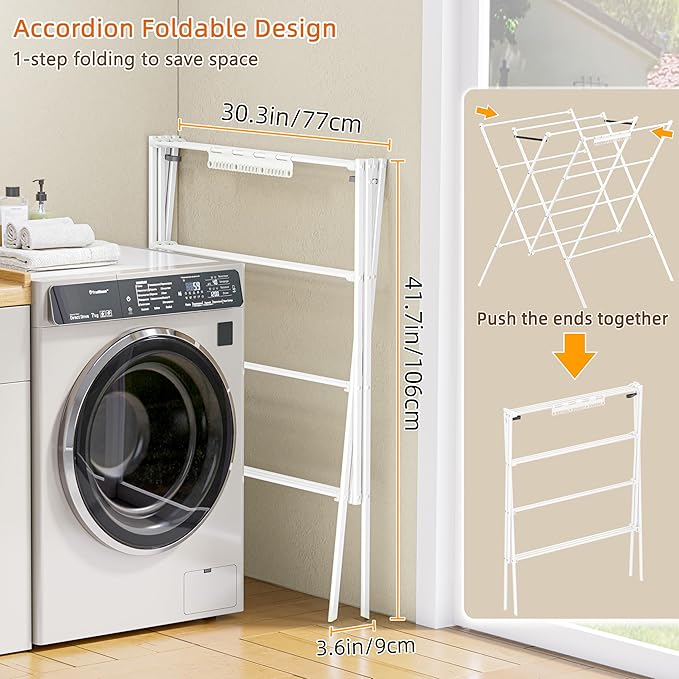 HOMIDEC Drying Rack Clothing,Large 12 Drying Poles with Sock Clips Clothes Drying Rack,Foldable Portable Laundry Drying Rack for Air Drying Clothing,Towels,Delicate Eac,Indoor Outdoor Use.White