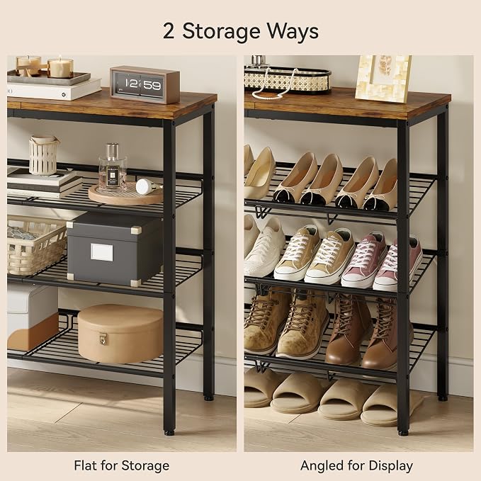 Nunsino Shoe Rack for Closet,4 Tier Shoe Organizer for Entryway,Shoe Shelf with Storage Shelves and Spacious Top,Max Holds 16 of Shoes,Rustic Brown
