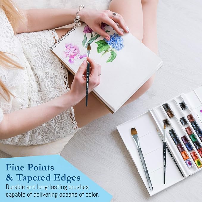 Princeton Artist Brush Co Aqua Elite 4850 Series - 4pc Watercolor Brush Set - Synthetic Watercolor Brushes Professional Kolinsky Sable Brushes - 1/2” Oval Wash, 3/4" Wash, Round 3 & Round 10