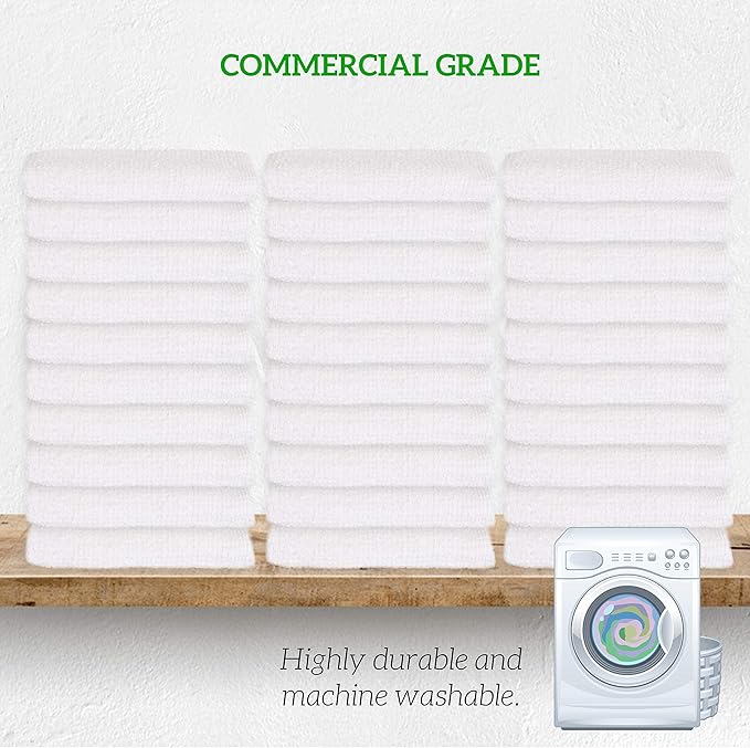 GREEN LIFESTYLE 60-Pack Cotton Wash Cloths – 14"x17" Absorbent Cleaning Rags for Housekeeping, Kitchen Towels, Bar Mop Towels, Durable Terry Cloth Rags, Premium Quality Multipurpose Washcloths