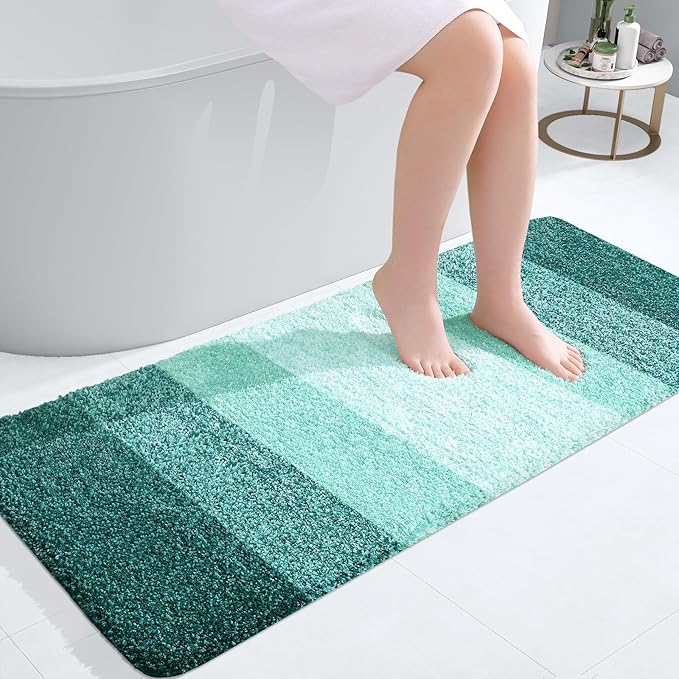 OLANLY Bathroom Runner Rugs Mat 47x20, Extra Soft Absorbent Microfiber Bath Rugs, Rubber Backing, Quick Dry, Long Bath Mats for Bathroom, Tub and Shower, Home Decor Accessories, Blackish Green