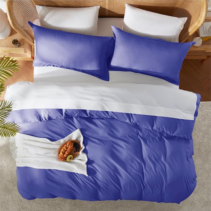 Nestl Royal Blue Duvet Cover Full Size - Soft Double Brushed Full Size Duvet Cover Set, 3 Piece, with Button Closure, 1 Duvet Cover 80x90 inches and 2 Pillow Shams