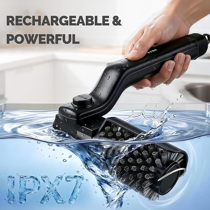 Electric Grill Brush, Cordless Rechargeable Grill Cleaner with 3-Speed Powerful Motor & 180° Adjustable 304 Stainless Steel Non-Shedding Brush Head, Automatic Cleaning for Outdoor Gas Grill & Grates