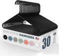 Plastic Hangers 30 Pack – Made in the USA – 6lb Capacity Standard Clothes Hangers with Strap Hooks for Dresses, Lingerie, Shirts, Pants, and Jackets – Black