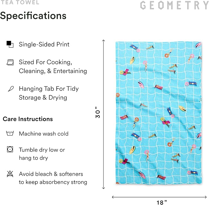 GEOMETRY Tea Towels – Spring & Summer Collection – Quick-Dry, Ultra-Absorbent, Reusable Microfiber Kitchen Towels for Drying & Cleaning - At The Pool - 1 Pack