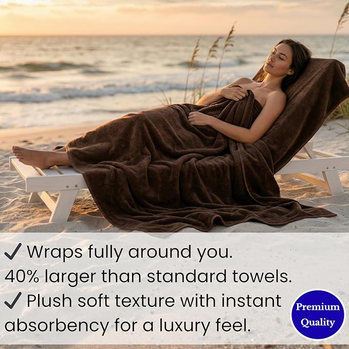 SALBAKOS 100% Turkish Cotton Bath Sheet 40x80 (1-Piece, Chocolate Brown) | Extra Large Jumbo Oversized Bathroom and Beach Towel, Super Soft Highly Absorbent Thick Premium Hotel Quality, Made in Turkey