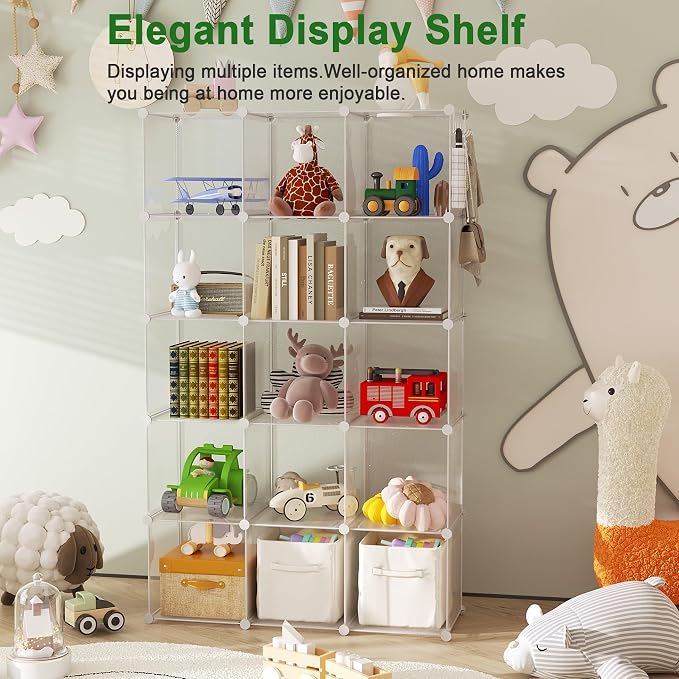 C&AHOME 16 Cube Storage Organizer Cube Shelves Units Storage Cubes, Twill | Plastic DIY Closet Organizer, Stackble Modular Closet Storage Shelves Ideal for Home, Bedroom, 48.4" L × 12.4" W × 48.4" H