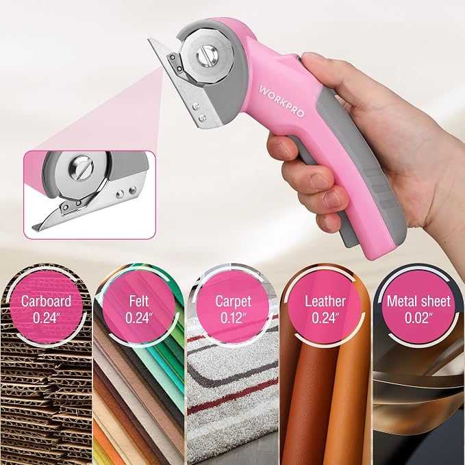 WORKPRO Cordless Electric Scissors, 4V Rotary Cutter for Cardboard Carpet Leather Plastic, 2000mAh Rechargeable Powerful shears with Storage Case