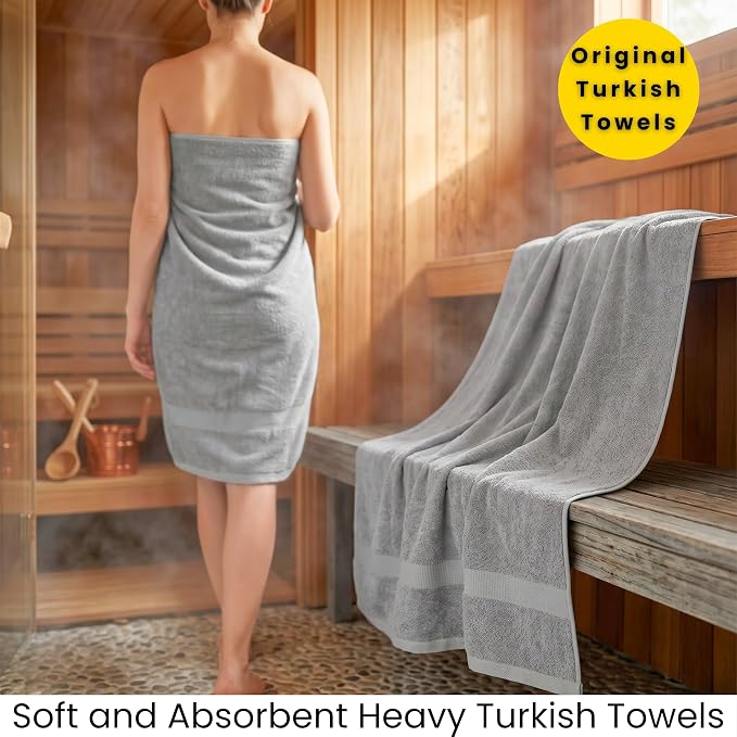 SALBAKOS 2-Piece 100% Turkish Cotton Bath Towels Extra Large 35x70, Silver | Oversized Bath Sheet Towel for Bathroom & Beach, Thick, Super Soft, Highly Absorbent, Premium Hotel Quality, Made in Turkey