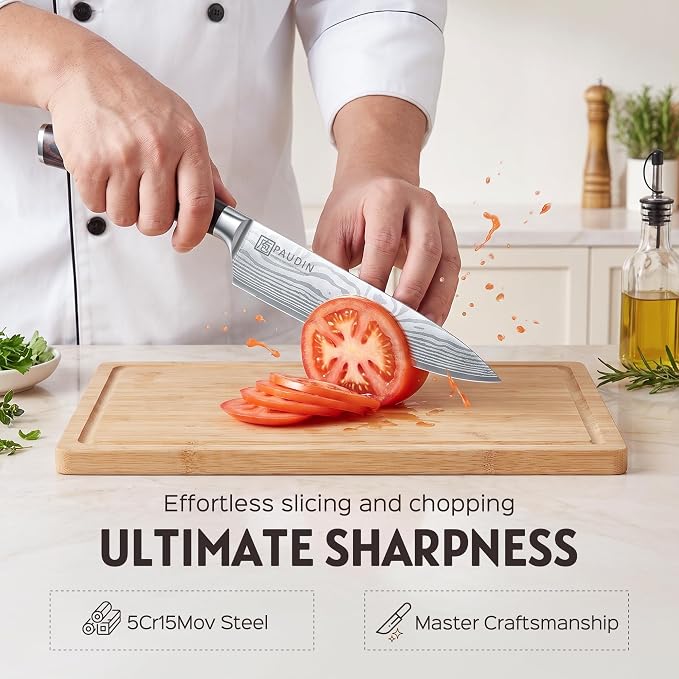 PAUDIN 17 PCS Kitchen Knife Set, Razor Sharp Knife Block Sets, Ideal Gifts | Elegant Kitchen Knife Set with Block, Knife Set with Built-in Sharpener, Dishwasher Safe