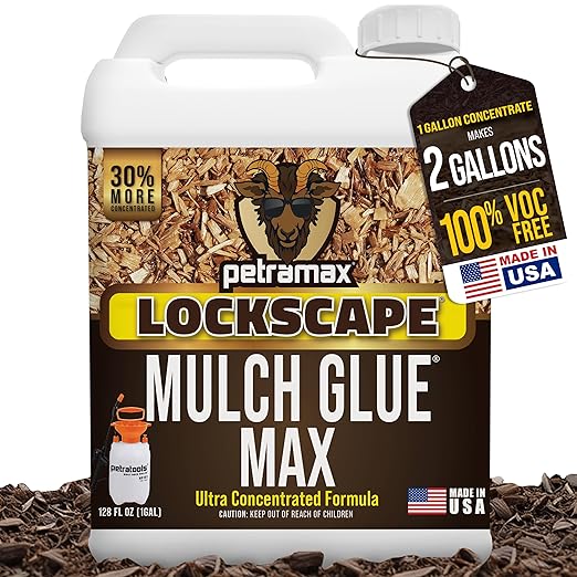PetraMax Lockscape Mulch Glue for Landscaping Rocks Max Concentrate, Weed Barrier - Non-Toxic Pea Gravel Binder, Mulch & Rock Glue for Landscaping, Landscape Rock & Gravel Stabilizer - (1 Gal)
