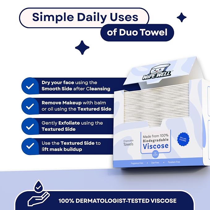 Disposable Face Towels for Sensitive Skin, Biodegradable Ultra Soft Facial Dry Wipes, Multi-purpose for Skin Care, Dye-Free, Paraben-Free, Lint-Free, Makeup Remover Clean Towel