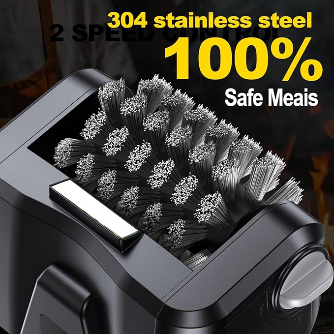 Electric Grill Brush for Outdoor Grill, 4000mAh Dual Speed Motorized BBQ Cleaner, Cordless Rechargeable with LED Light, No Shedding 304 Stainless Steel, Replaceable Head, Gifts for Men Dad