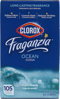 Clorox Fraganzia Fabric Softener Dryer Sheets Wrinkle Reducing Anti Static Laundry Dryer Sheets Great Smelling Clothes Softens Fabrics Fresh Ocean Scent 105 Count Single Box Home Dorm Laundry Room