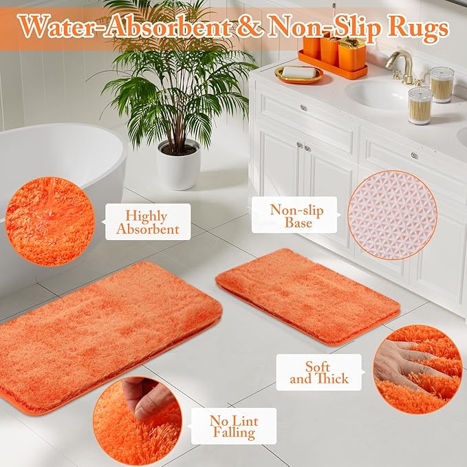 XLHOMO Bathroom Accessory Set - 24PCS Luxury Bathroom Accessories Set, Bathroom Sets with Shower Curtain and Rugs, Orange Bathroom Set with Trash Can, Toothbrush Holder & Soap Dispenser for Home Decor