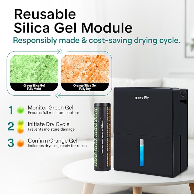 SereneLife 91 OZ Dehumidifier For Home | Covers 1200 SQ FT For Basements, Bedrooms, Bathrooms & Offices | Includes Removable Natural Dehumidifier For Closet | Set Timer, Sleep Mode & Humidity | Black