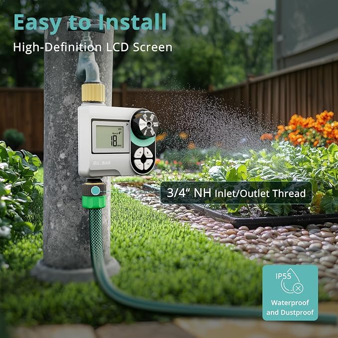 QUOBAS Brass Sprinkler Timer 2 Pack, Programmable Water Hose Timer for Garden Hose Faucet with Waterproof HD Screen, Rain Delay/Manual/Automatic Irrigation Watering System for Garden, Lawn, Yard