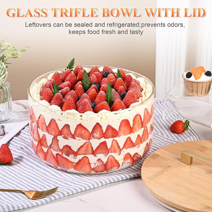 LOVYANXUE Large Salad Bowl, 10 inch Trifle Bowl with Sealed Lid, Versatile Mixing and Serving Bowl for Laying Ice Cream, Cake, Salad, Fruit, Baking, Dessert and Party Diy, Microwave Safe