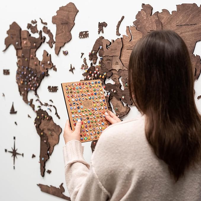 ENJOY THE WOOD 3D Wood World Map Wall Art Large Wall Décor - World Travel Map - Any Occasion Gift Idea - Art for Home & Kitchen or Office (2XL, Dark Walnut)