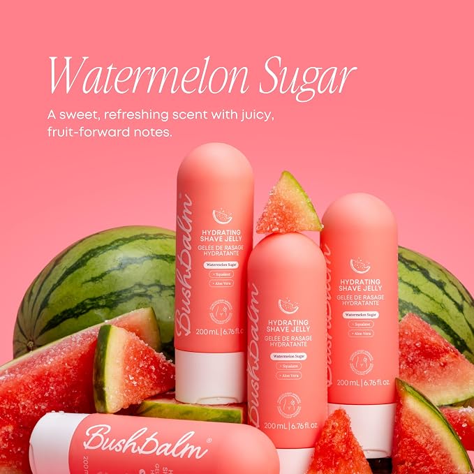 Bushbalm Hydrating Shave Jelly – Premium Soothing Shaving Gel for Women - Squalane and Aloe Vera, Helps With Post Shave Redness – 200ml Watermelon Sugar