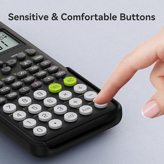 Scientific Calculator School Supplies, ROATEE 991MS 401 Functions 2-Line Display Desktop Calculator with Sliding Cover, Solar Battery Dual Power Kawaii for Middle High School Student and Teacher Black