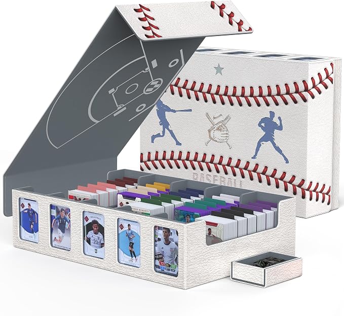Kabinka Baseball Card Storage Box with Window Display, 5-Row Sport Card Storage Box, 3900+ Card Deck Box for Baseball Sports Card TCG, 5 Top Loaders, 5 Stoppers, 48 Dividers, 1 Dice Tray(Baseball 1)