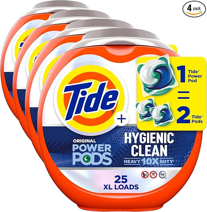 Tide Hygienic Clean Power PODS Laundry Detergent Pacs, Original Scent, 25 Count, Removes Visible and Invisible Dirt (Pack of 4)