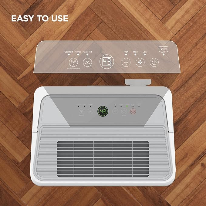 TCL 50-Pint Capacity Quiet, Energy Efficient Portable Dehumidifier, Precise Humidity Control, Bucket or Continuous Drain, Compact Humidity Absorber for Home, Attic, Garage & Rooms up to 4500 Sq Ft