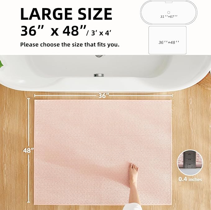 TYUU Large Bathroom Rugs Non Slip Washable Bath Rugs Super Absorbent Bathroom Rug Thin Quick Dry Low Pile Bath Mats, Pink 36"x48"