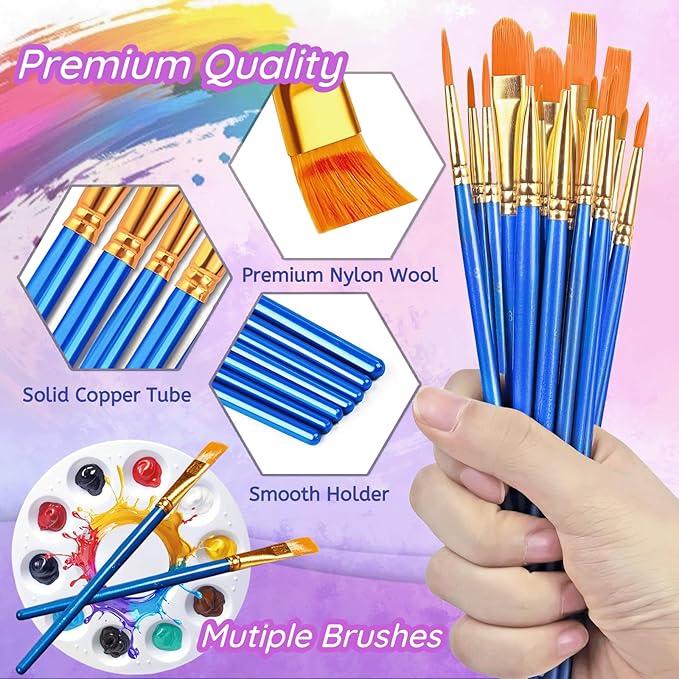 528PCS Valued Paint Brushes and Palettes Set，48Pack of 480PCS Paint Brushes Bulk, 48 Paint Paint Trays, Artist Acrylic Brushes Nylon Brush Head, Suitable for All Purpose Oil Watercolor Painting Set