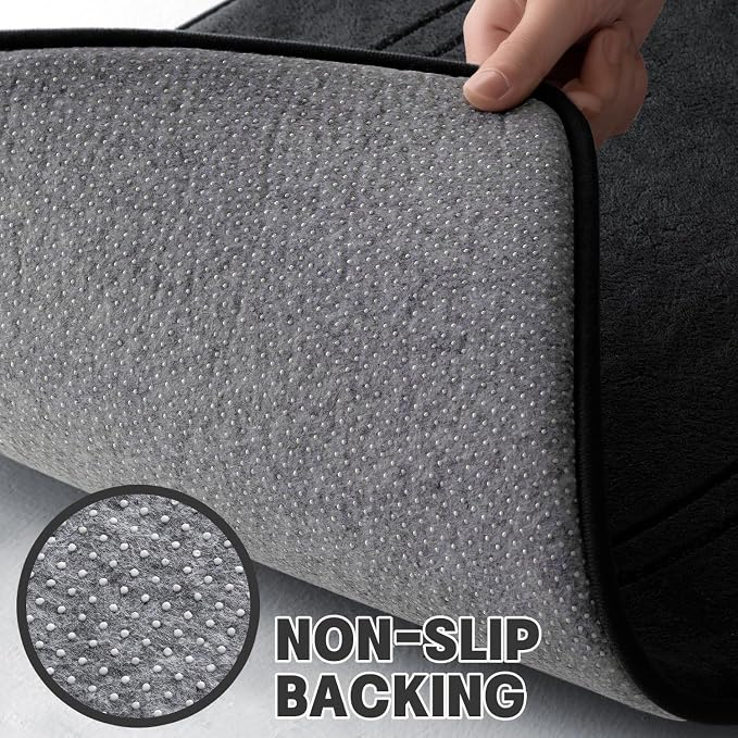 YIHOUSE Memory Foam Bath Mat Set, Non Slip Bath Mats for Bathroom, Super Soft and Water Absorbent, Machine Washable U Shape Toilet Mats, Black