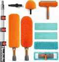 7-in-1 High Ceiling Duster Kit with 4-12ft Extension Pole, Ceiling Fan Duster, Cobweb Duster, Microfiber Duster, Window Cleaner & Squeegee, Wall Mop, 20ft Reach Duster with Extension Pole