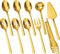 18/10 Large Hostess Gold Serving Utensils,Stainless Steel Serving | Heavy Duty Serving Set, 10 inch Serving Spoons, Slotted Spoons, Forks, Tongs, Cake Pie Server for Buffet, Wedding, Parties