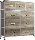 WLIVE 9-Drawer Dresser, Fabric Storage Tower for Bedroom, Hallway, Nursery, Closet, Tall Chest Organizer Unit with Fabric Bins, Steel Frame, Wood Top, Easy Pull Handle, Greige