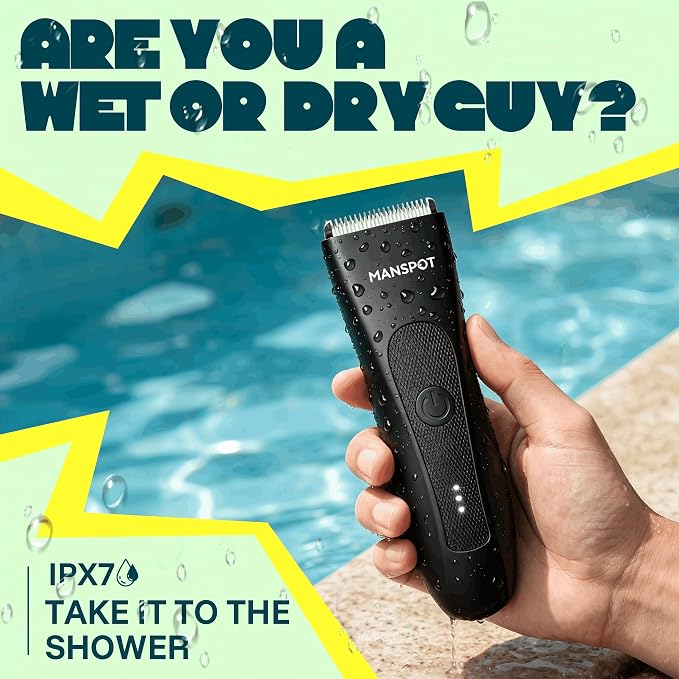 MANSPOT Manscape Groin & Body Hair Trimmer for Men, Electric Pubic Shaver | Replaceable Ceramic Blade, Ball Razors for Men, Manscape Kit with 4 Guards, IPX7 Waterproof, Wet/Dry Use, 90-Minute Shaving