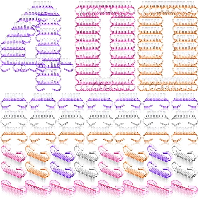 Bokon 400 Pcs Handle Grip Nail Brush Bulk Hand Fingernail Scrub Cleaning Brushes for Toes and Nails Cleaner, Pedicure Scrubbing Tool Kit for Men and Women(Colorful)