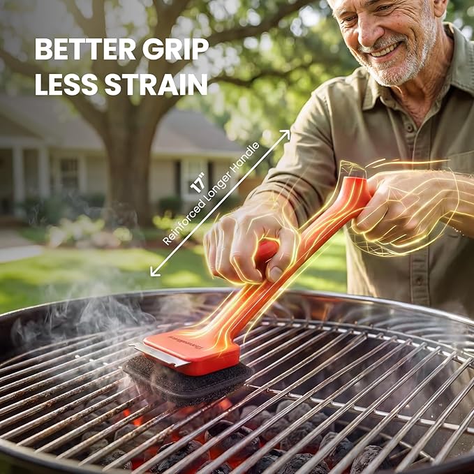 ThermoMaven BBQ Grill Brush Bristle Free - 17" Safe Steam Grill Cleaner Brush with Scraper and 5 Brush Heads for Porcelain/Gas/Charcoal Grill Outdoor Grill Barbecue Cleaner