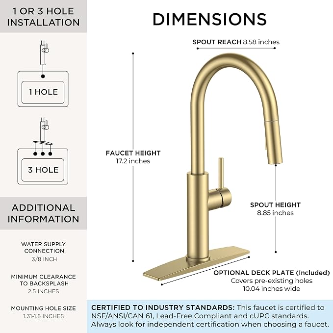 FORIOUS Kitchen Faucet with Pull Down Sprayer, Classic Brushed Gold, Single Handle High Arc Stainless Steel Kitchen Sink Faucet, 1 or 3 Hole Deck Mount for RV, Bar, Farmhouse, Laundry, Outdoor