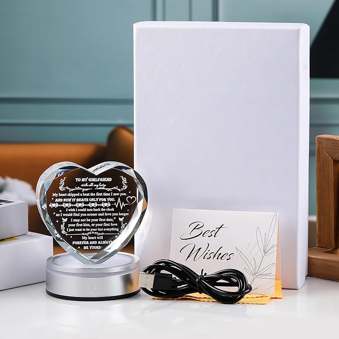 Qianwei Gifts for Girlfriend from Boyfriend Unique - Personalized Crystal Heart Gifts for My Girlfriend Who Has Everything - Birthday Anniversary Wedding Valentines Day Present Ideas for Her