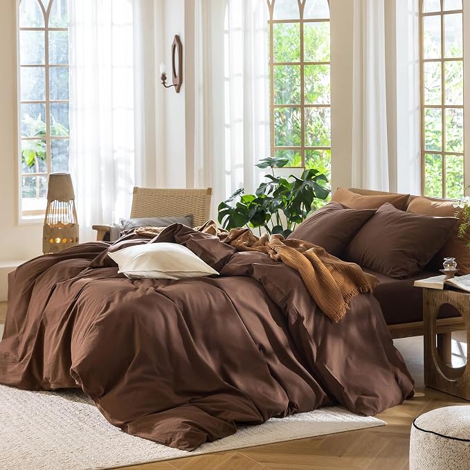 MooMee Duvet Cover Set 100% Washed Cotton Linen Like Oversized King | Relaxed Linen-like Texture. Soft, Breathable & Long-lasting Comfort. Lightweight. Hidden Zipper with 8 Interior Corner Ties