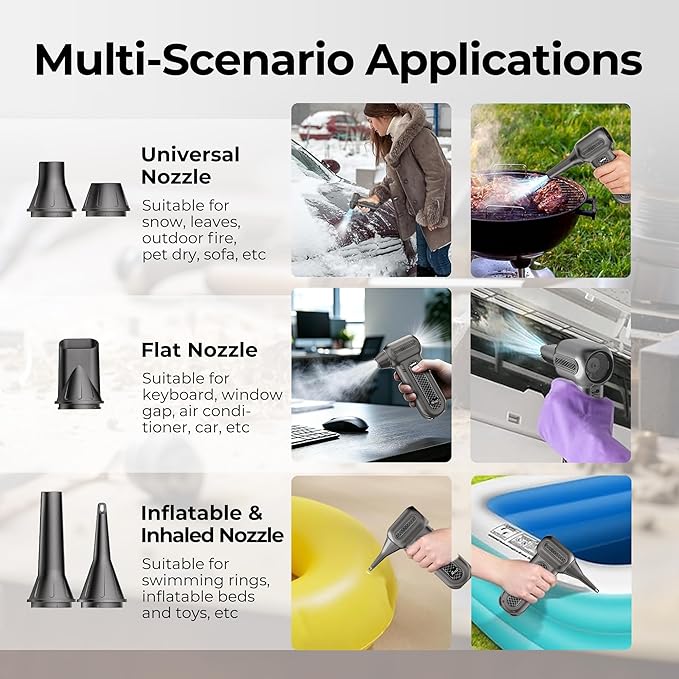 Rosewill Electric Air Duster - 130,000 RPM Super Power Cordless Compressed with Turbo Mode, 4-Gear Adjustable Mini Blower with Fast Charging, Inflation and Suction, Dust Blower for Computer, Keyboard