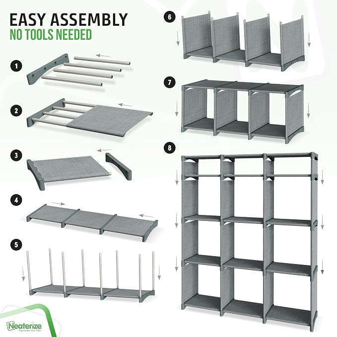 Cube Storage Organizer with 12 Storage Bins Included – Storage Cubes for Home Organization, Toy Storage, Office Storage, Living Room Storage, and General Storage Solution (Grey)
