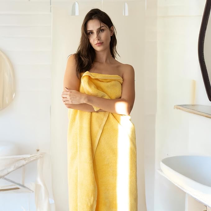 SALBAKOS Luxury 100% Turkish Cotton Bath Sheet 40x80 in (1-Piece, Yellow) | Extra Large Jumbo Oversized Bathroom and Beach Towel, Super Soft Highly Absorbent Thick Premium Hotel Quality, Made in Turkey
