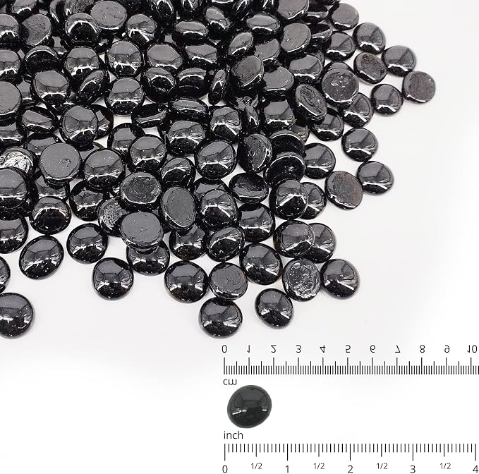 19 lbs Fire Pit Glass Beads,1/2 Inch Onyx Black Fire Glass Rocks | Reflective,For Natural or Propane Fire Pit, Landscaping Rocks Stones,for vases&crafts,Tempered,Glass Pebbles